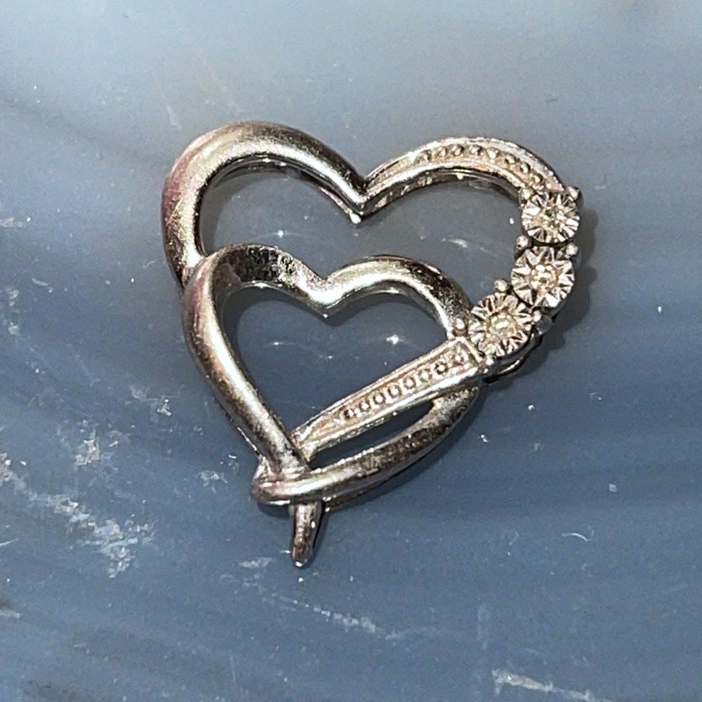 Artisan Sterling Silver Interlocking Heart Pendant Diamond Accents
